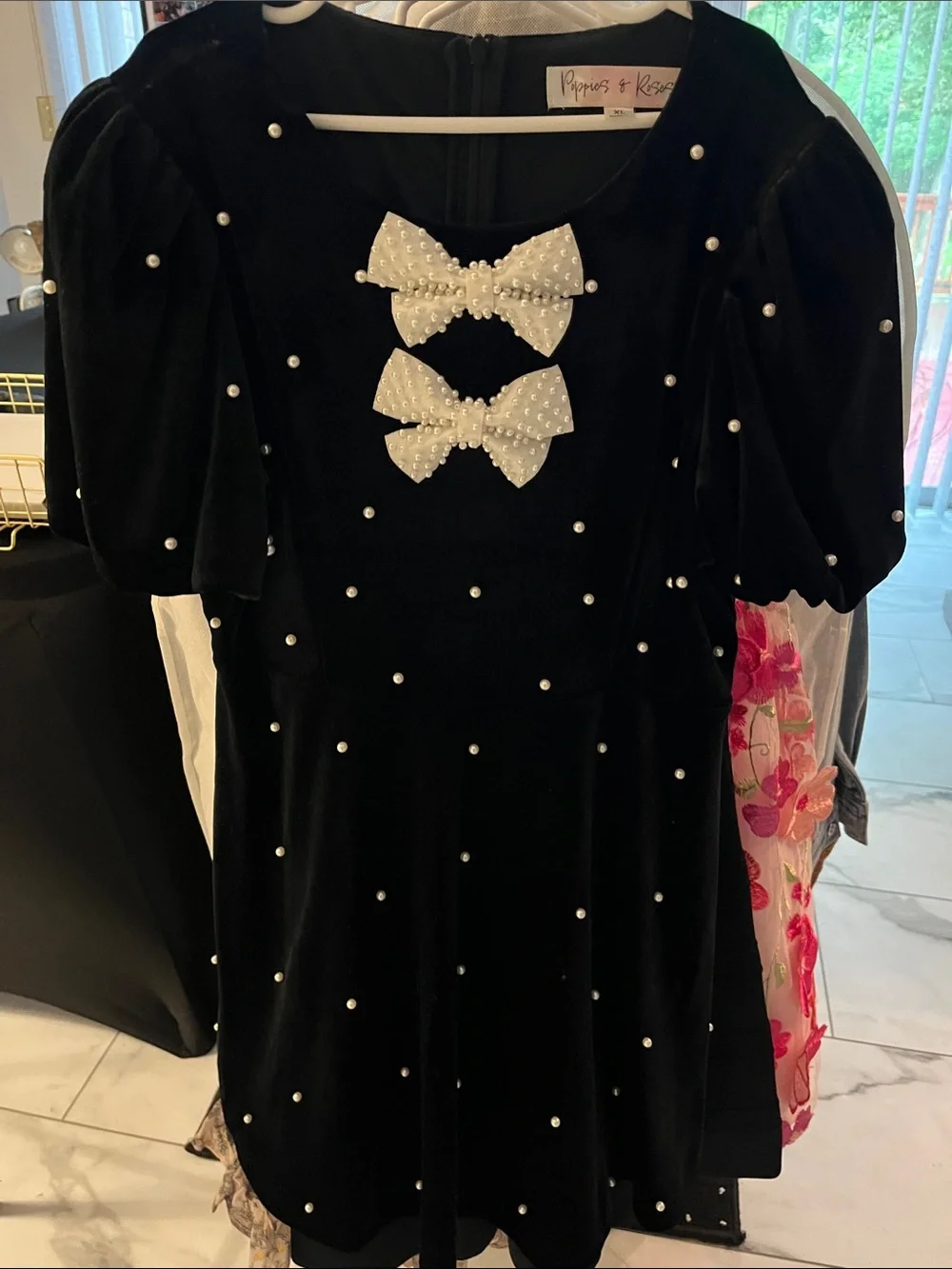 Velvet Pearl-Embellished Dress